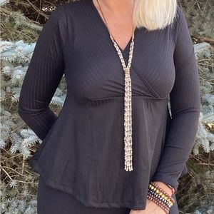 Black White Birch Long Sleeve Cross Cross Tunic Top New